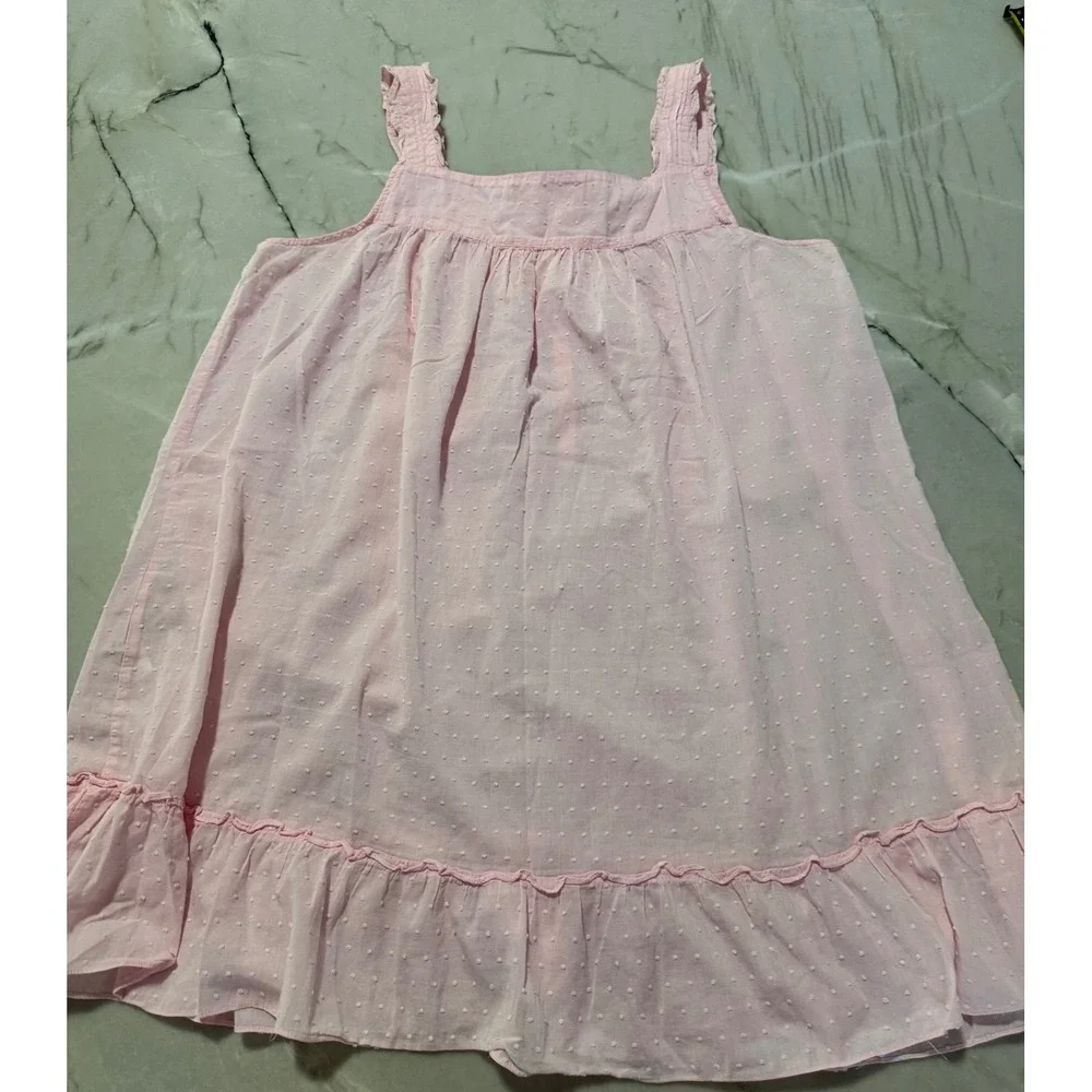 Eileen West Pink Swiss Dot Cotton Nightgown Lace Trim Sleeveless Chemise XL